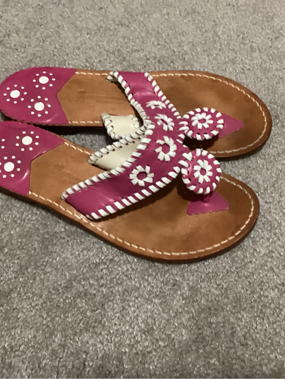 Women’s Pink Floral Leather Thong Sandals